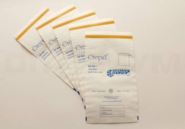 Пакеты самоклеящиеся из белой влагопрочной бумаги "СтериТ", 100х200 мм